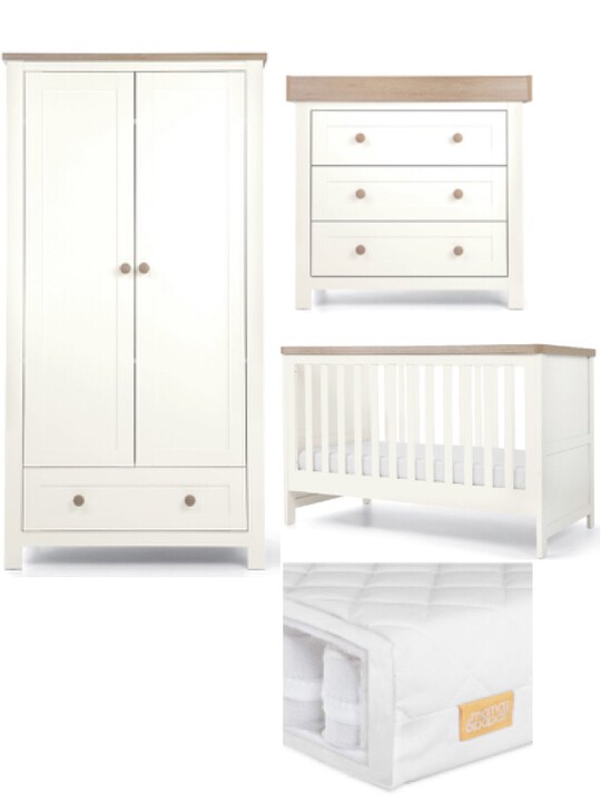 Keswick 4 Piece Cotbed set with Dresser Changer, Wardrobe and Essential Pocket Spring Mattress image number 1